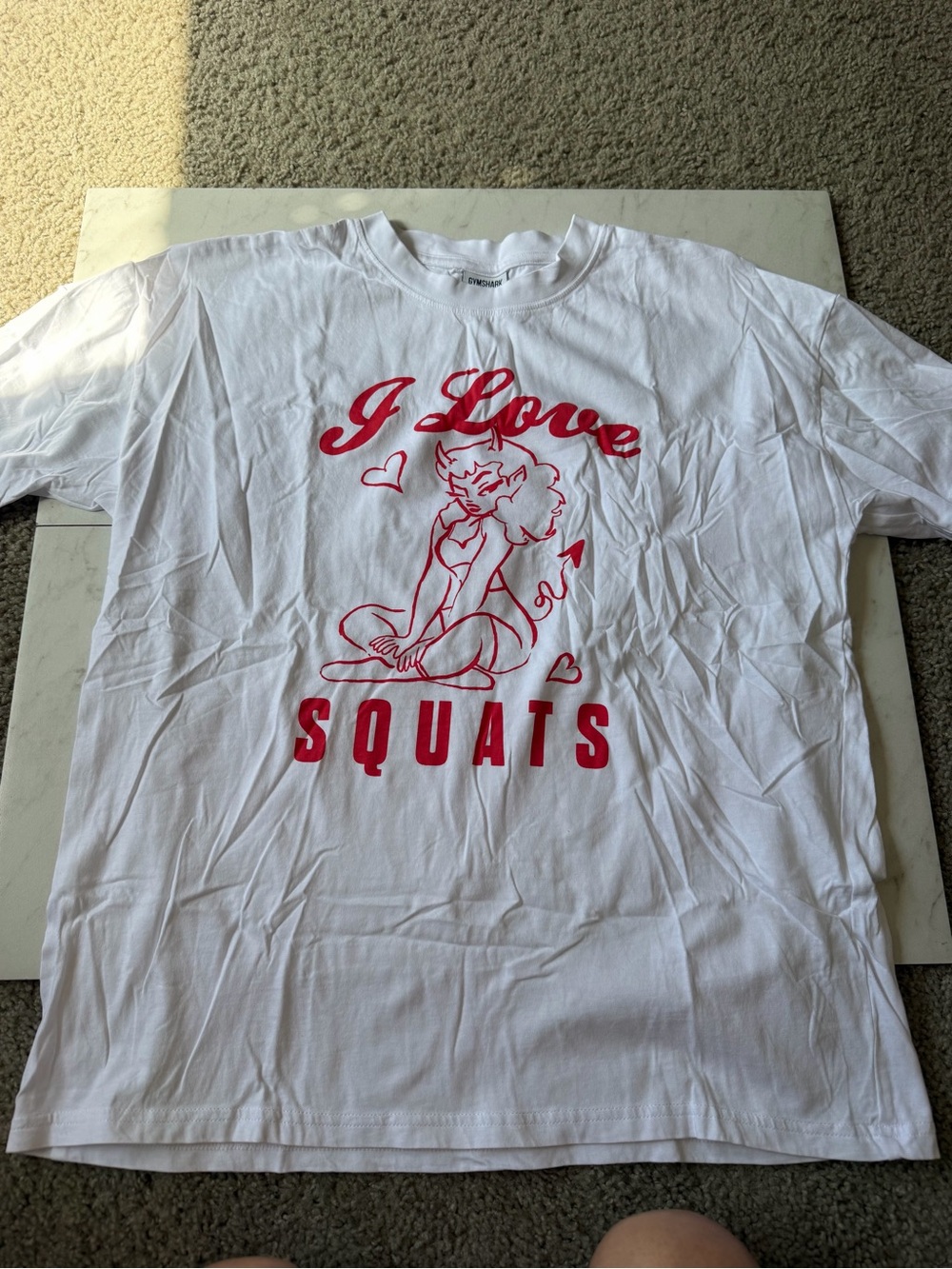 GYMSHARK I Love Squats Oversized Graphic Tee - White - Size Medium